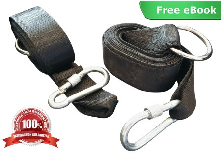 Hammock Tree Straps for Portable Camping Hammocks from OxStraps - Offers Non-Stretch Suspension Designed for an Adjustable and Easy Setup Includes a Pair of Durable Straps  Heavy Duty Hooks  Carrying Pouch Lie Back and Enjoy the Breeze Black