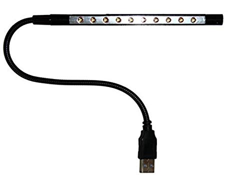 USB Reading Lamp with 10 LED Lights and Flexible Gooseneck (Black)