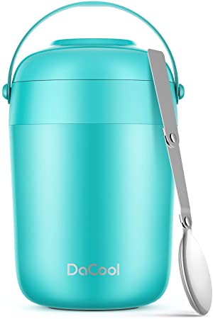 DaCool Insulated Lunch Container Kids Food Thermoses 16oz Leak Proof Vacuum Stainless Steel Keep Food Warm Container to Keep Lunch Hot Food Jar Bento for Girls Boys School Picnic Camping Cyan Blue