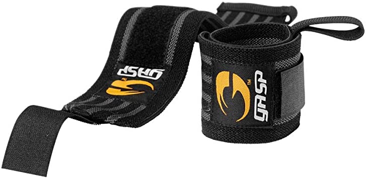 GASP Hardcore Wrist Wraps (2 Pack) Black/Grey Professional Grade with Thumb Loops - Weightlifting, Powerlifting, Strength Training