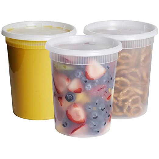 Microwavable Hot and Cold Translucent Plastic Deli Food Storage Container with Lid, 32-Ounce (50 Pack, 32 Oz)