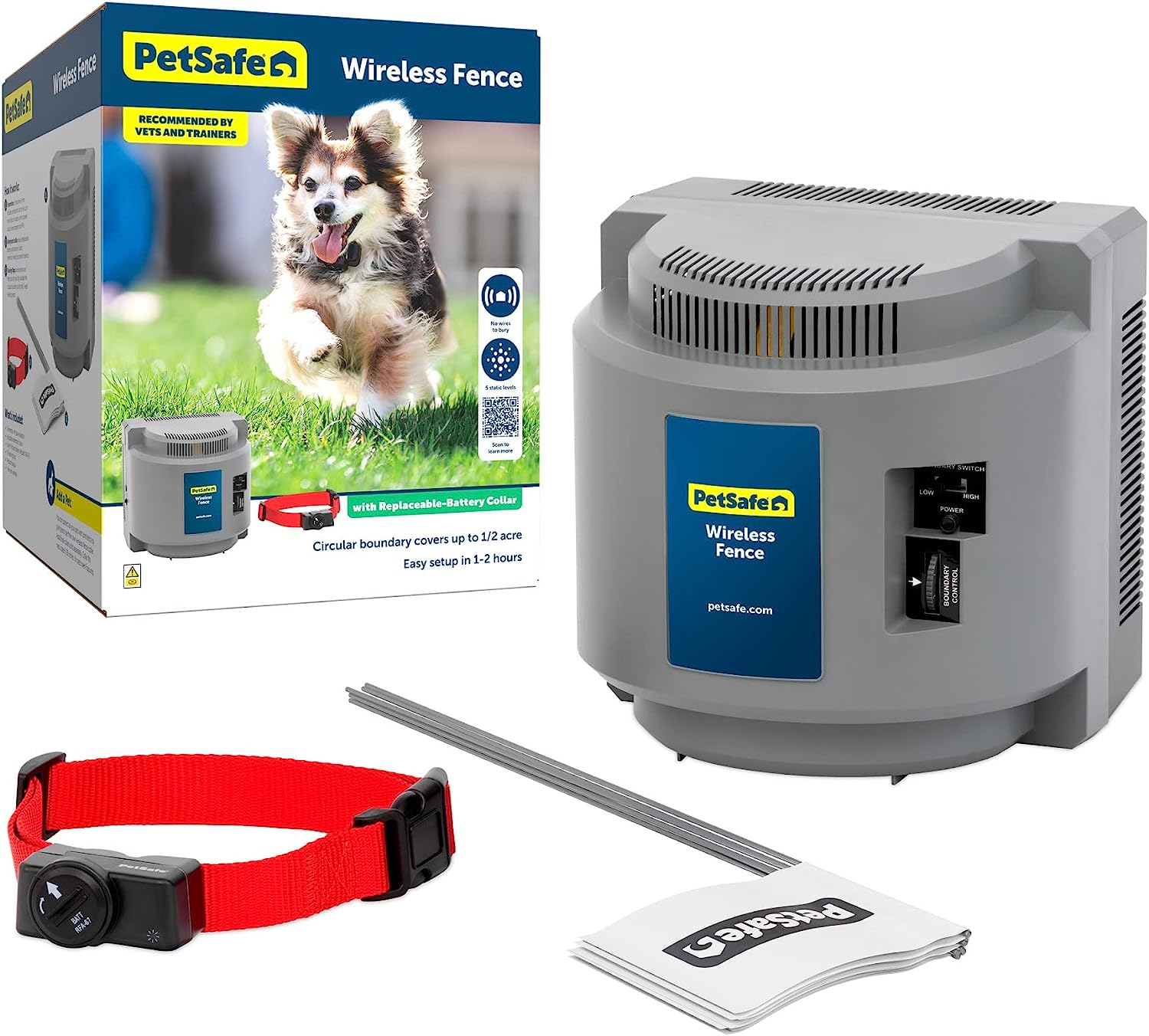 PetSafe Wireless Fence Pet Containment System, Covers up to 1/2 Acre, for Dogs over 8 Lb, Waterproof Receiver with Tone / Static Correction from the Parent Company of Invisible Fence Brand