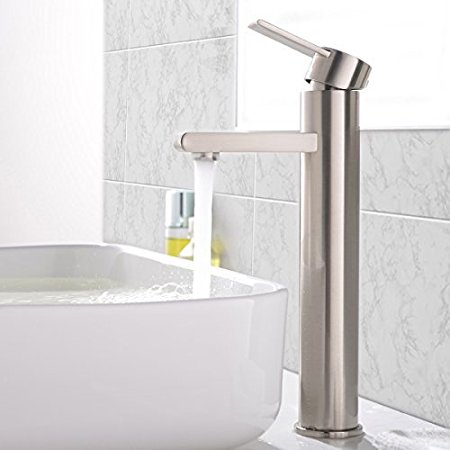 VCCUCINE Modern Commercial Brushed Nickel Tall Single Handle Bathroom Vessel Sink Faucet, Laundry Vanity Sink Faucets With Two 3/8" Hoses