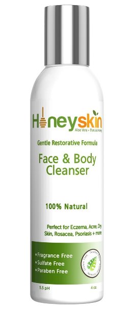 Gentle Moisturizing Organic Face Cleanser and Body Wash - Treats Eczema Psoriasis Dry Skin Rosacea Acne and more - PHed at 55 To Balance Any Skin Type - Protect While You Cleanse With Aloe Vera Manuka Honey and Botanicals No Parabens - No Chemicals - No Fragrance - No Sulfates - Non-Allergenic 4oz