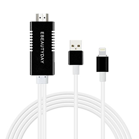 Lightning to HDMI,Upgraded iPhone to HDMI Cable 6.5ft 1080P Aluminum Shell Lightning Digital AV Adapter HDTV Cable for iPhone,iPad,iPod,Plug and Play by EBEAUTYDAY