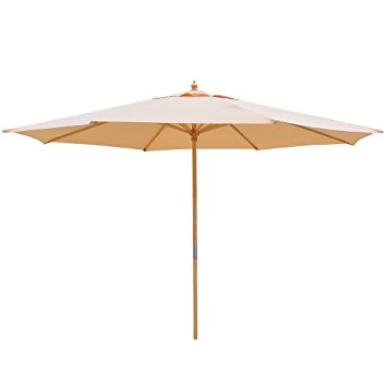 13 Foot Khaki German Beech Wood 180g Water-proof Polyester Rope Pully Market Patio Umbrella Outdoor