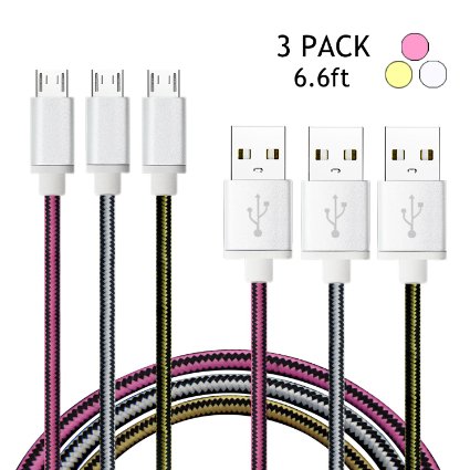 Micro USB Cables Aupek 6ft2mNylon Braided 3-Pack For Samsung HTC NOKIA Motorola LG Google Nexus Blackberry and other Android Windows Phones WhiteampPinkampGray