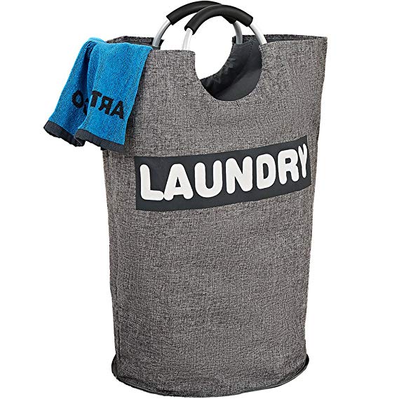 HOMEST Laundry Hamper Bag with Aluminium Handle Easily Transport Foldable Large Laundry Basket, Grey