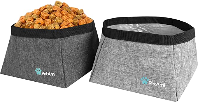 PetAmi Collapsible Dog Travel Bowls, Large Lightweight Foldable Bowl, Water Food Bowls for Pets Dogs for Hiking, Camping, Backpacking, Kibble, 2 Pack (Heather Grey)