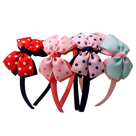 Homgaty 4X Handmade Girl Polka Dots Bowknot Headband Bows Head Buckle