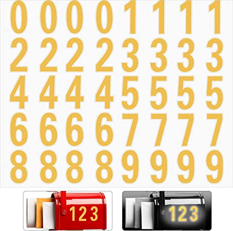 40 Pieces Reflective Mailbox Number Sticker Decal Adhesive Reflective Address Numbers Number 0-9 Waterproof and Fade-Resistant for Window, Signs, Door, Cars (Gold, 3 Inch)