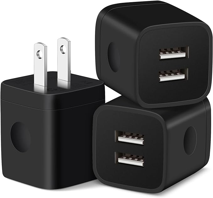 USB Wall Charger, USINFLY 3Pack 2.1A Dual Port USB Cube Power Adapter Charger Block Plug Charging Box Brick for iPhone 14 13 12 11 Pro Max SE XS XR X 8 7 6S 6 Plus, Samsung Galaxy, LG, Android Phone