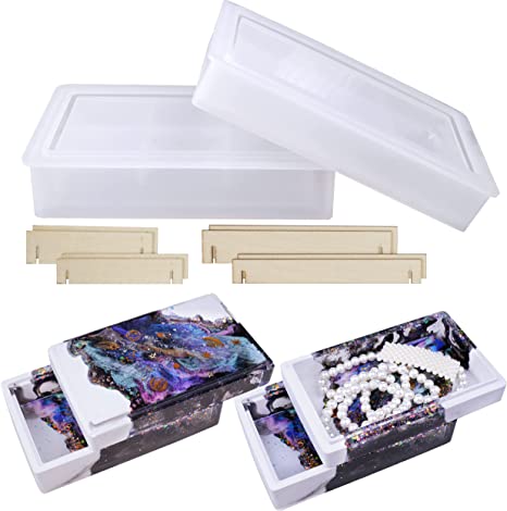 LET'S RESIN Storage Box Molds, Silicone Resin Box Molds, Storage Container with Sliding Lid Design, Epoxy Molds Silicone for Resin Casting, Jewelry, Dominoes, Tarot Cards, Makeup