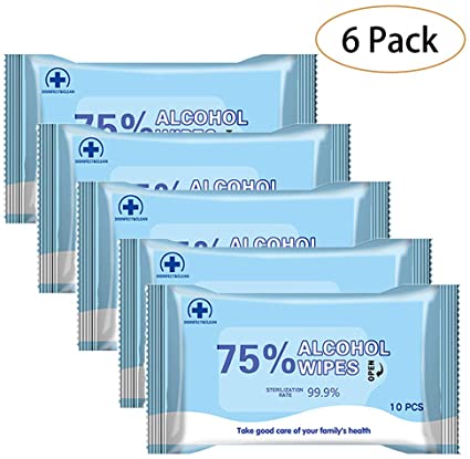 6 Pack Disinfectant Wipes 75% Alcohol Portable Wet Wipes for Personal Protection