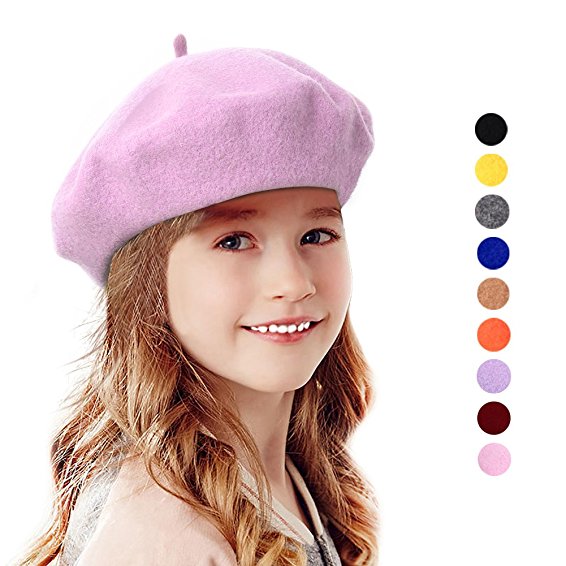 Bonaweite Kids Girls Warm French Style Beret Hat Solid Beanie Cap Winter Autumn