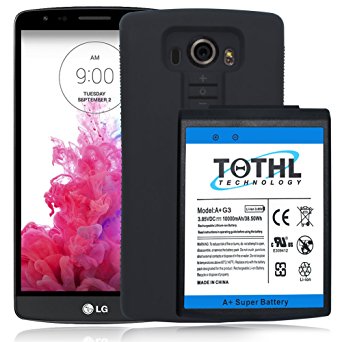 TQTHL LG G3 [10000mAh] Extended Battery Replacement with Soft TPU Full Edge Protection Case (More than 3X Extra Battery Power) Compatible with All LG G3 models- Black [18 Month Warranty]