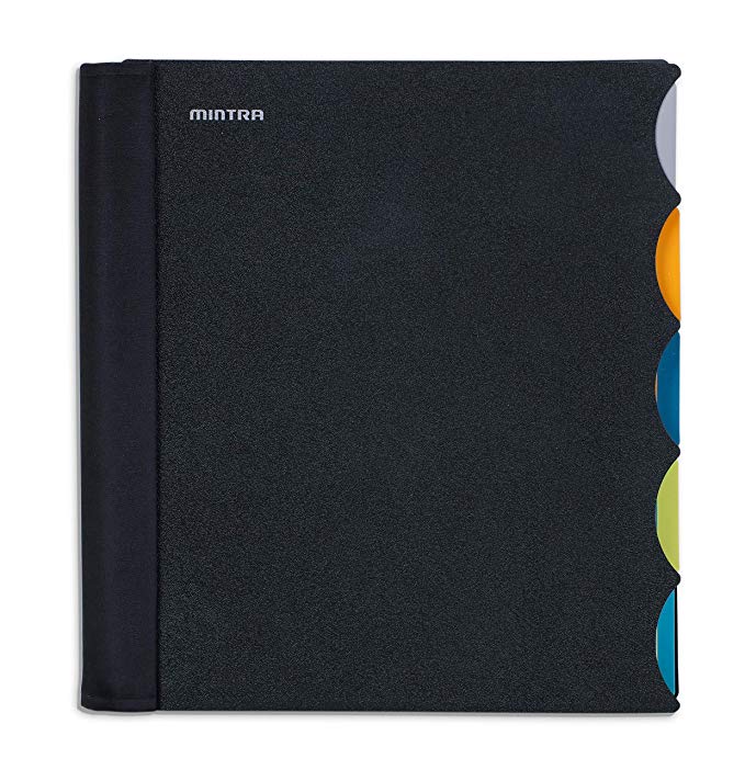 Mintra Office Durable PREMIUM Spiral Notebook - Fabric Covered Coils, No Snags, Removable Adjustable Pocket Dividers, Ruler, Organization, Customizable ((Black, 5 Subject, 8.5in x 11in))