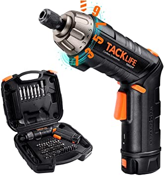 Electric Screwdriver 6Nm, TACKLIFE Cordless Screwdriver, 2000mAh Li-ion, 45 Accessories, with 9 1 Torque Gears, Adjustable 2 Position Handle, 2-LED Light, USB Charge, Storage Box -TDSC01P