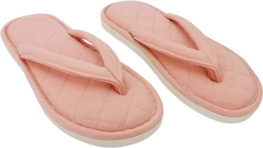 ofoot Women's Cozy Cotton Spa Thong Flip Flops House Slippers, Moisture-Wicking Open Toe Slip On Thick Memory Foam Indoor Shoes