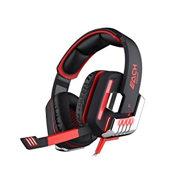 KOTION EACH G8200 7.1 Surround Sound Gaming Headphones Headset Earphone Headband with Mic LED Light for PC Laptop Tablet Mobile Phones (Black-Red)