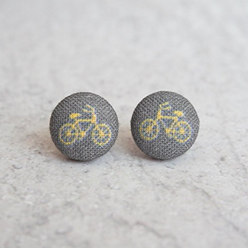 Black Bikes Fabric Button Earrings