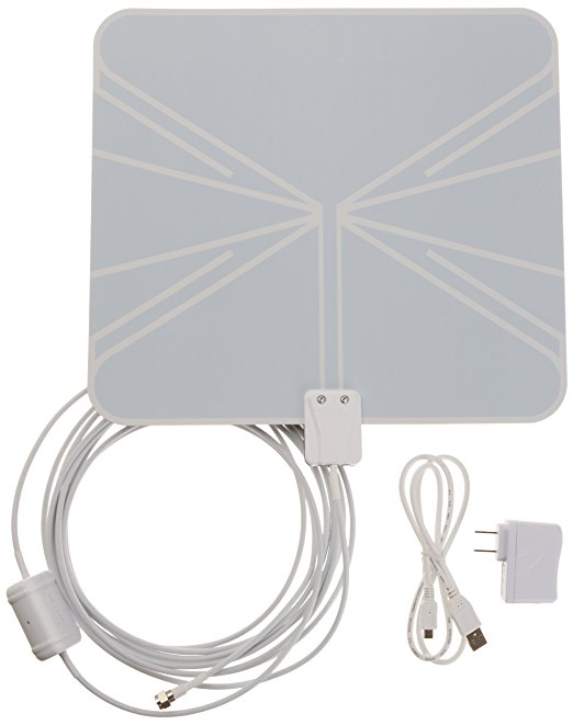 AmazonBasics Ultra-Thin Amplified Indoor HDTV Antenna - 50 Mile Range