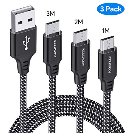 Micro USB Cable, Joomfeen 3pack 1M 2M 3M Fast Android Charger Nylon Braided Micro USB Charger Cable Charging Cord for Samsung Galaxy S6/S7 Edge/Note,HTC,Nokia,Sony,LG, Nexus,Kindle,PS4,Tablet and More