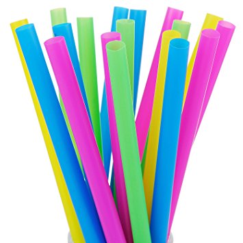 100 Extra Large Plastic Bubble Tea Smoothie Straws, 1/2" Wide X 8 1/2" Long Boba Straws