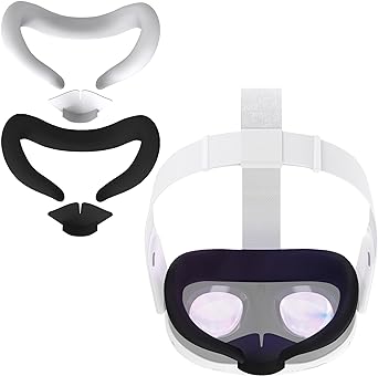 (2 Pack) Orzero Silicone Face Cover Skin Compatible for Quest 3, Standard Eye Pad Washable Sweatproof Light Blocking for Virtual Reality Headset - Whitex1, Blackx1