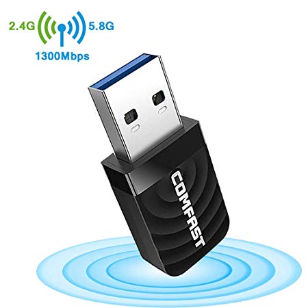 |Upgraded Version| WiFi Adapter USB Wireless Adapter High Power AC1300Mbps Dual-Band Wireless Network, 2.4G / 5.8G AC Built-in Antenna Network Card, Suitable for Desktop, USB3.0 Gigabit WiFi Adapt