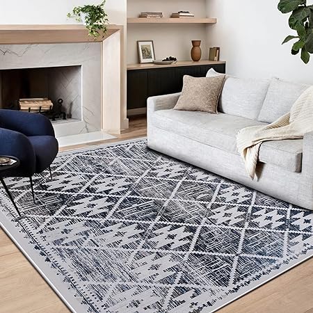 Leesentec Rugs Modern Non-Slip Soft Area Rugs for Living Room/Bedroom/Dining Room, Carpet Floor Mat Home Decorative (Navy Blue/Ivory, 3'11"×5'3"（120×160cm）)