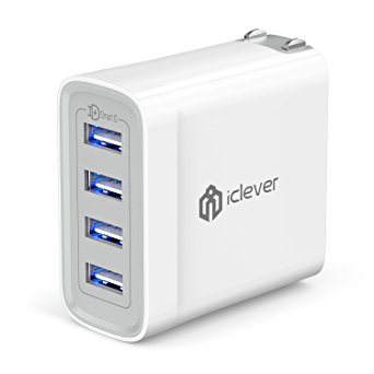 [Upgraded] iClever Boostcube 40W 4-Port USB Wall Charger with SmartID Technology, Portable Charging Station for iPhone 7/6s/iPad, External Battery Pack, Bluetooth Speaker and more, White