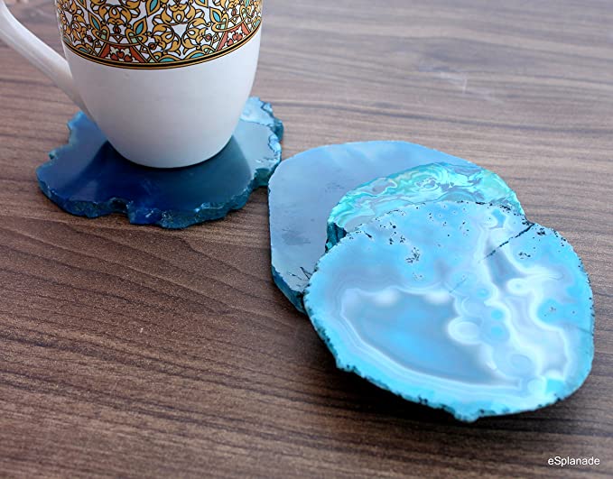 eSplanade Natural Agate Coasters Bar Beer Coffee Tea Coaster - Set of 4 Coasters - Perfect Table Accessories Tableware (Blue)
