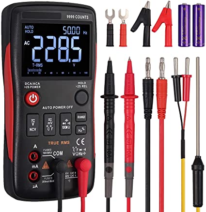 Neoteck TRMS 9999 Counts Auto-ranging Digital Multimeter, All Button Design, EBTN Technology LCD Display with Analog Bargraph