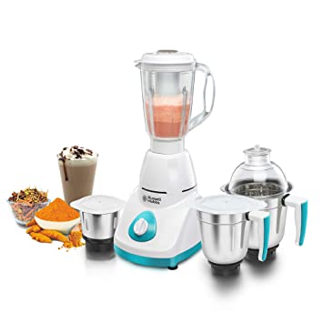 Russell Hobbs Livia750 (750 Watt) Full Copper Motor Mixer Grinder with 3 Stainless Steel Jar   1 Juicer Jar (White)