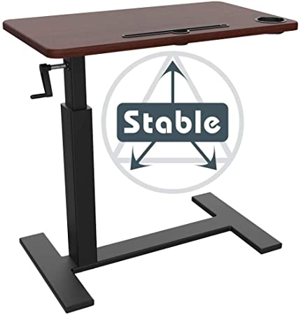 Balee Crank Overbed Table Adjustable Height Desk Rolling Over Bed Bedside Table with Wheels Sit-Stand Laptop Desk Hospital Bed Table Desk for Home and Office Use (Black and red Table)