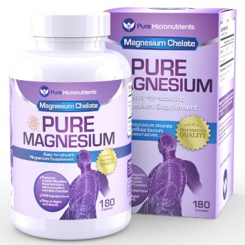 Pure Magnesium - Premium Gentle Magnesium Glycinate Albion Chelated Magnesium 200mg 180 Count