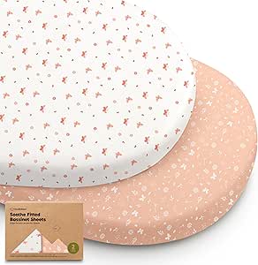 2-Pack Organic Bassinet Sheets for Girls, Boys - 100% Cotton Bassinet Mattress Sheets Compatible with Halo Bassinest Swivel Sleeper, Graco, Baby Delight, Chicco, Fitted Bassinet Sheets (Butterflies)