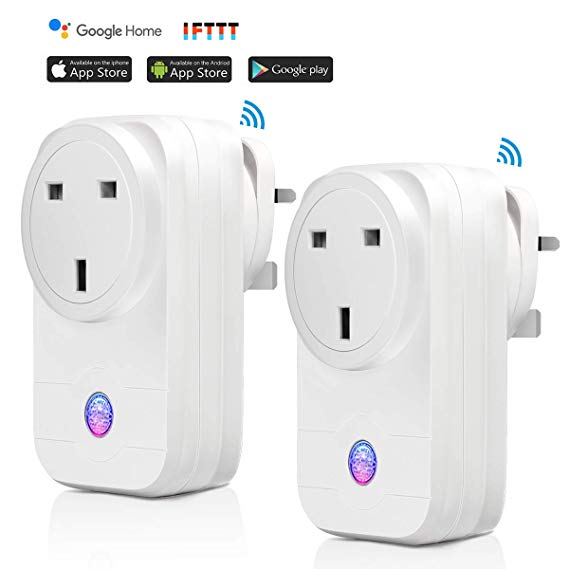 2 Packs WiFi Smart Plug & Wireless Plug Compatible with Alexa, Echo, Google Home and IFTTT; Timer Switch Power, Voice Control and Smart Remote Control by Smartphone (2 Packs- White)