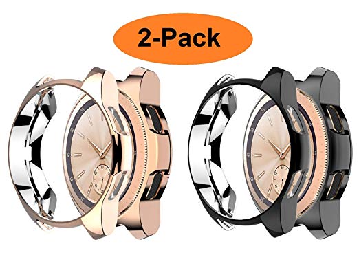 Greaciary Compatible with Samsung Galaxy Watch 42mm Case,(2 Color Packs) Soft TPU Fashion Frame Shock Resistant Proof Cover Protector Shell for Samsung Galaxy Watch 42mm Smartwatch Rose Gold Black