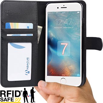 Abacus24-7 iPhone 7 Case, Wallet with RFID Blocking Flip Cover, Black