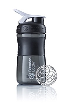 BlenderBottle SportMixer Tritan Grip Shaker Bottle, Transparent Black/White, 20-Ounce