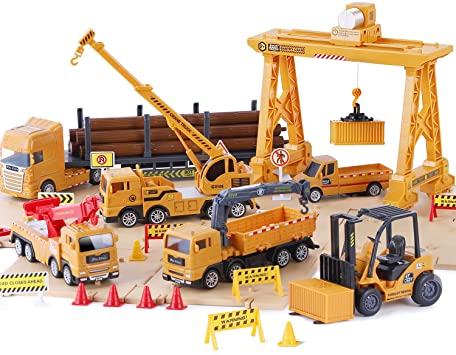 iPlay, iLearn Truck Toy Sets, Construction Cargo Transport Vehicles Playset, Gantry Crane, Logging & Pickup Tow Trucks, Rescue Crane, Forklift, Gifts for 3 4 5 6 Year Olds Boys Kids Toddlers Children