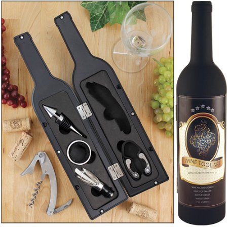 Wine Tool Set - Novelty Bottle-Shaped Holder Perfect Hostess Gift 1
