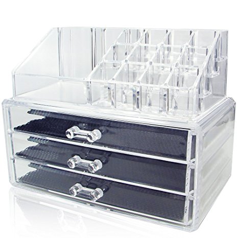 Ikee Design Acrylic Jewelry & Cosmetic Storage Display Boxes Two Pieces Set.