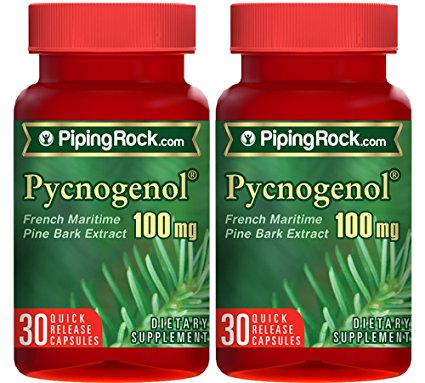 Piping Rock Pycnogenol 100 mg 2 Bottles x 30 Quick Release Capsules French Maritime Pine Bark Extract Dietary Supplement