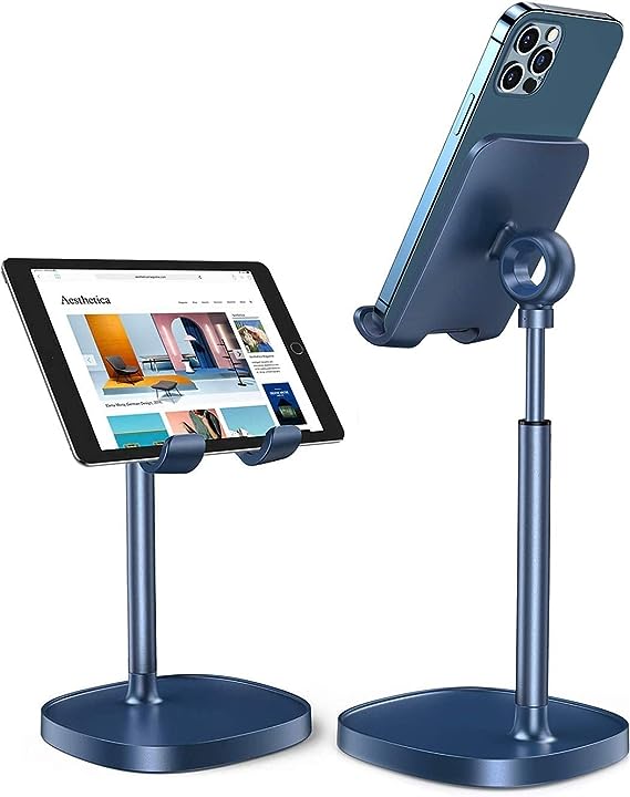 LISEN Cell Phone Stand,Angle Height Adjustable Stable Sturdy Aluminum Metal Phone Holder (Dark Blue)