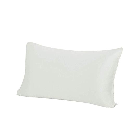 THXSILK 19 Momme Mulberry Silk Pillowcase for Hair and Skin-Pure Natural Silk on Both Sides,Pillow Cover with Envelope Closure Hypoallergenic- Queen Size 20" x 30", White