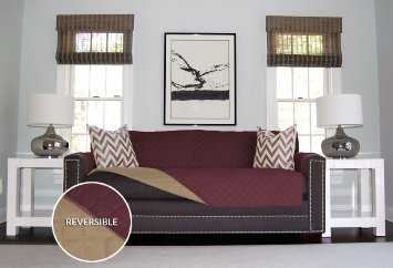 Sofa Shield Reversible Furniture Protector with Elastic Strap Extra-Wide BurgundyTan