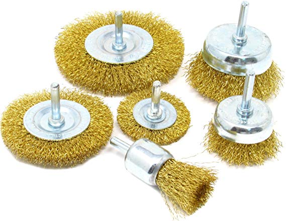 Wire Brush Kit For Drill (Set of 6) Brass Coated